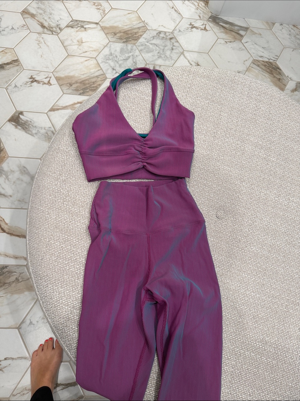 Beach Riot Purple Ribbed Crop Top & High-Waist Leggings Set